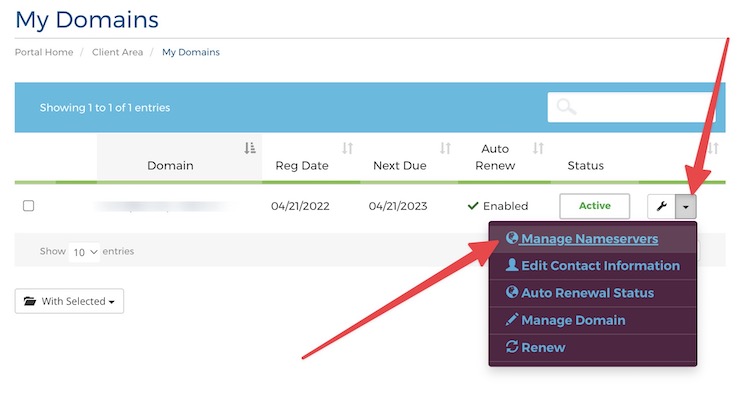 Change domain nameservers