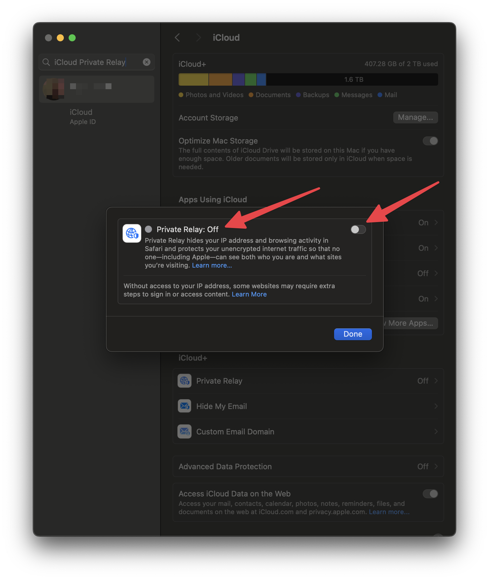 Turn off iCloud Private Relay